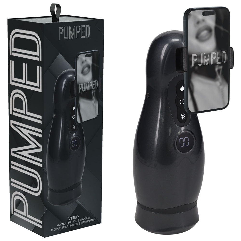 Buy PUMPED Virtuo - Gunmetal - Gunmetal Grey/Clear USB Rechargeable Sucking And Vibrating Auto Masturbator – Naughtyhut NZ sex toys online. Discreet delivery & top brands.