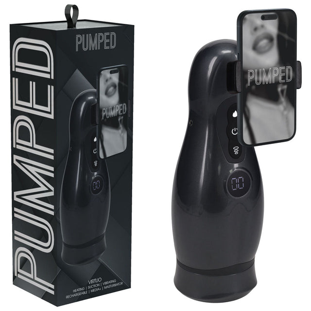 Buy PUMPED Virtuo - Gunmetal - Gunmetal Grey/Clear USB Rechargeable Sucking And Vibrating Auto Masturbator – Naughtyhut NZ sex toys online. Discreet delivery & top brands.