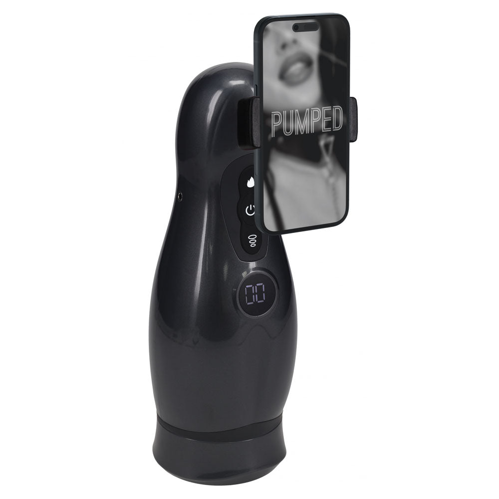 Buy PUMPED Virtuo - Gunmetal - Gunmetal Grey/Clear USB Rechargeable Sucking And Vibrating Auto Masturbator – Naughtyhut NZ sex toys online. Discreet delivery & top brands.