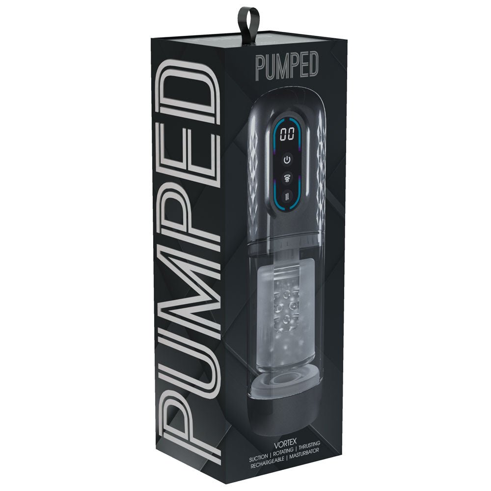 Buy PUMPED Vortex - Gunmetal - Gunmetal Grey/Clear USB Rechargeable Sucking Rotating and Thrusting Auto Masturbator – Naughtyhut NZ sex toys online. Discreet delivery & top brands.