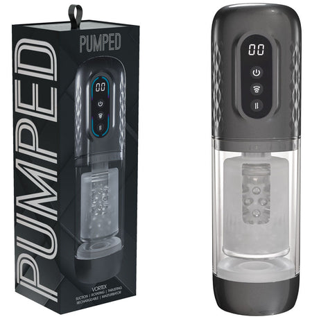 Buy PUMPED Vortex - Gunmetal - Gunmetal Grey/Clear USB Rechargeable Sucking Rotating and Thrusting Auto Masturbator – Naughtyhut NZ sex toys online. Discreet delivery & top brands.