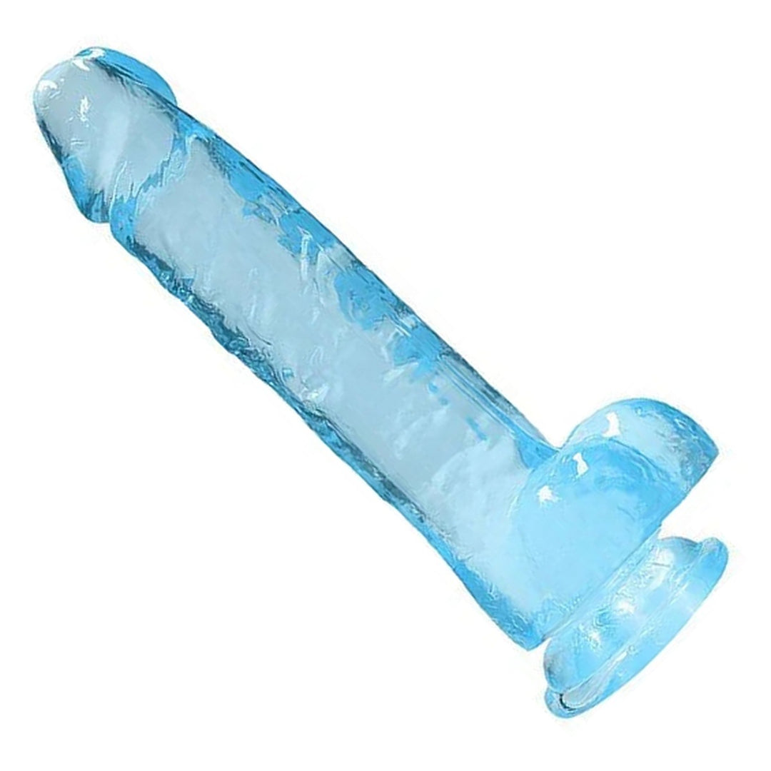 REALROCK 20.3 cm Realistic Dildo with Balls in Blue – full length with balls and suction base on white