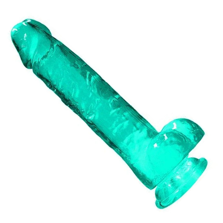 REALROCK 20.3 cm Realistic Dildo with Balls in Turquoise – full length with balls and suction base on white