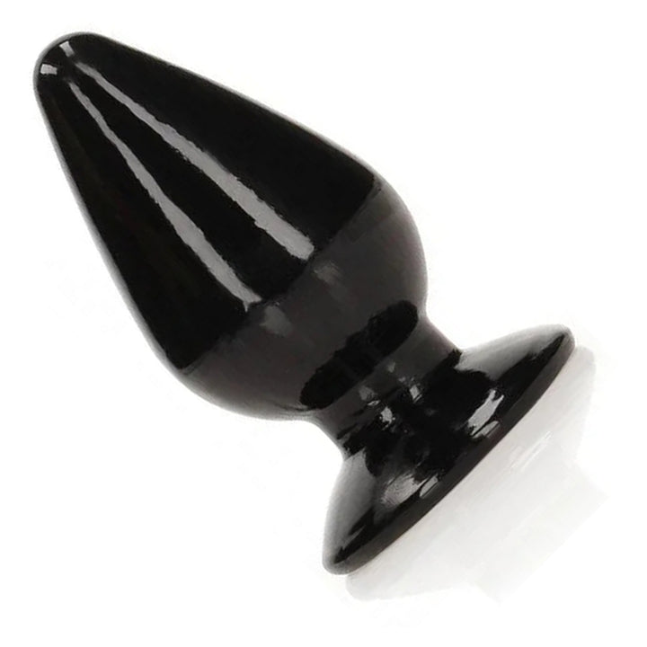 REALROCK 9 cm Anal Plug in Black – tapered plug with flared base on white
