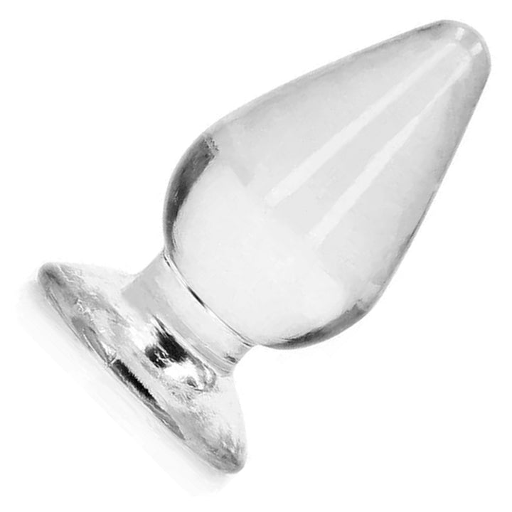 REALROCK 11.5 cm Anal Plug in Clear – tapered plug with flared base on white