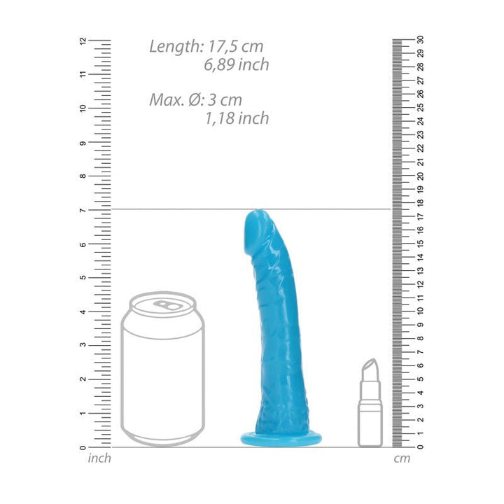 REALROCK 15.5 cm Slim Glow in the Dark Neon - Blue - Glow in Dark Blue 15.5 cm (6'') Dong – Sex toys NZ by Naughtyhut. Discreet delivery nationwide.