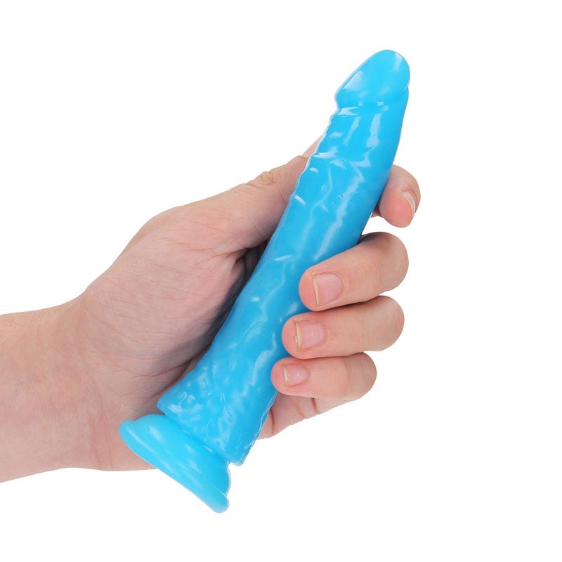 REALROCK 15.5 cm Slim Glow in the Dark Neon - Blue - Glow in Dark Blue 15.5 cm (6'') Dong – Sex toys NZ by Naughtyhut. Discreet delivery nationwide.