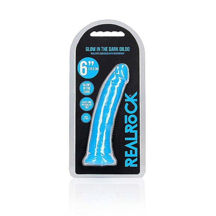 REALROCK 15.5 cm Slim Glow in the Dark Neon - Blue - Glow in Dark Blue 15.5 cm (6'') Dong – Sex toys NZ by Naughtyhut. Discreet delivery nationwide.