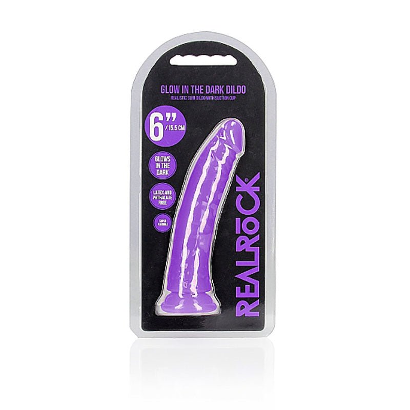 Buy REALROCK 15.5 cm Slim Glow in the Dark Neon - Purple - Glow in Dark Purple 15.5 cm (6'') Dong – Naughtyhut NZ sex toys online. Discreet delivery & top brands.