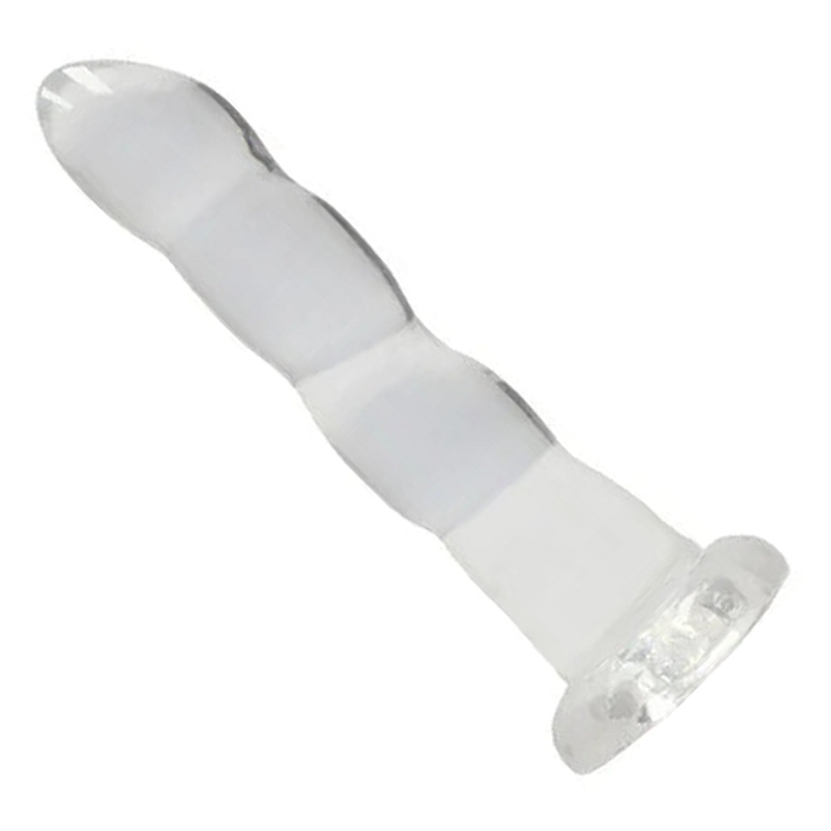 REALROCK 18 cm Non-Realistic Ribbed Dildo in Clear – full length with suction base on white