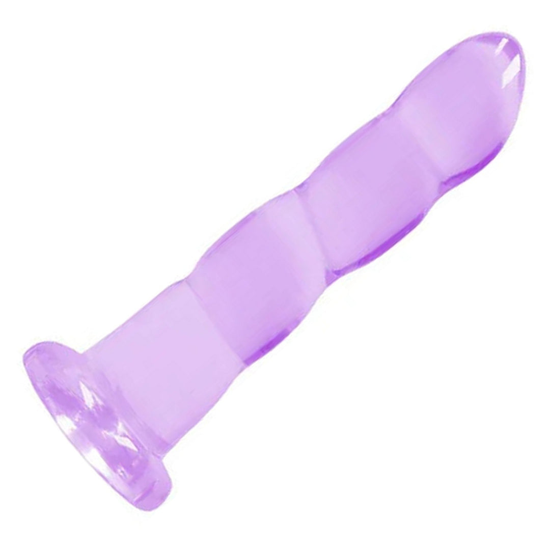 REALROCK 18 cm Non-Realistic Ribbed Dildo in Purple – full length with suction base on white