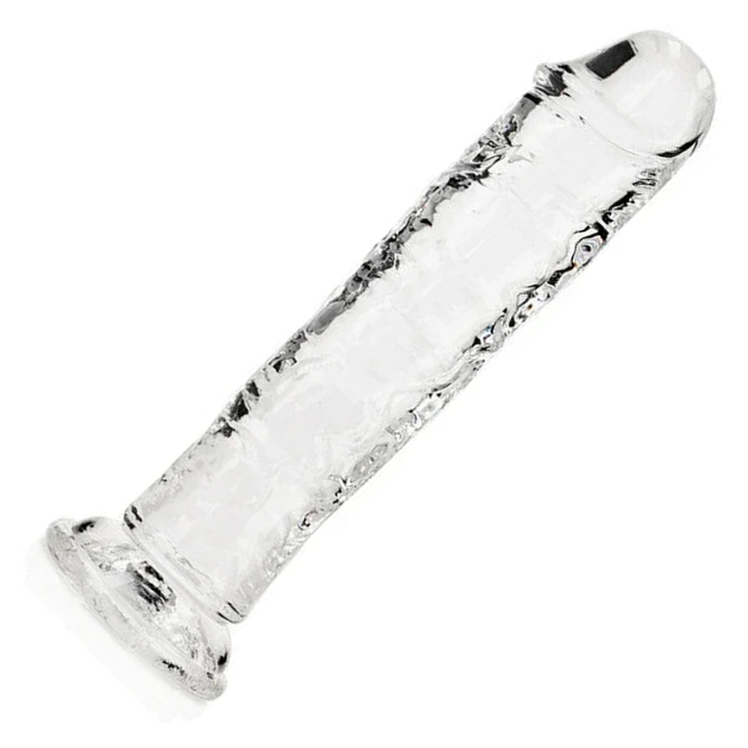 REALROCK 18 cm Straight Dildo in Clear – full length with suction base on white