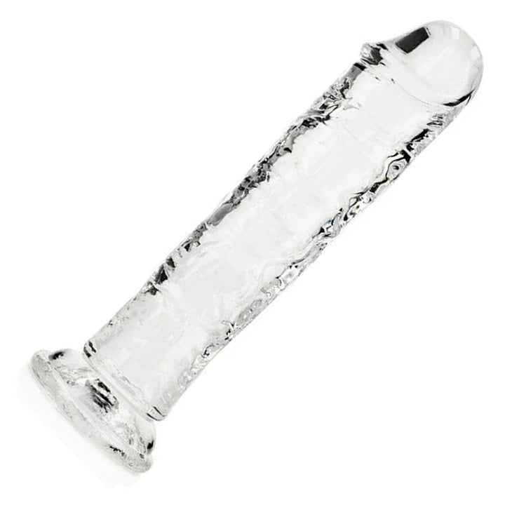 REALROCK 18 cm Straight Dildo in Clear – full length with suction base on white