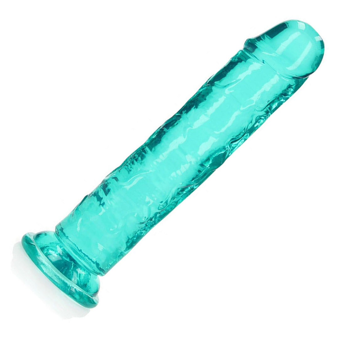 REALROCK 20 cm Straight Dildo in Turquoise – full length with suction base on white
