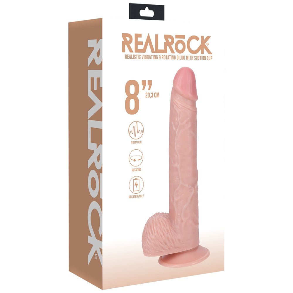 REALROCK 20cm Vibrating + Rotating Cock + Balls - Flesh - Flesh 20.3 cm (8'') USB Rechargeable Vibrating and Rotating Dong – Sex toys NZ by Naughtyhut. Discreet delivery nationwide.