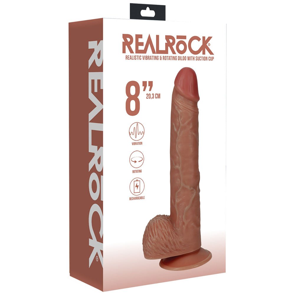 REALROCK 20cm Vibrating + Rotating Cock + Balls - Tan - Tan 20.3 cm (8'') USB Rechargeable Vibrating and Rotating Dong – Sex toys NZ by Naughtyhut. Discreet delivery nationwide.