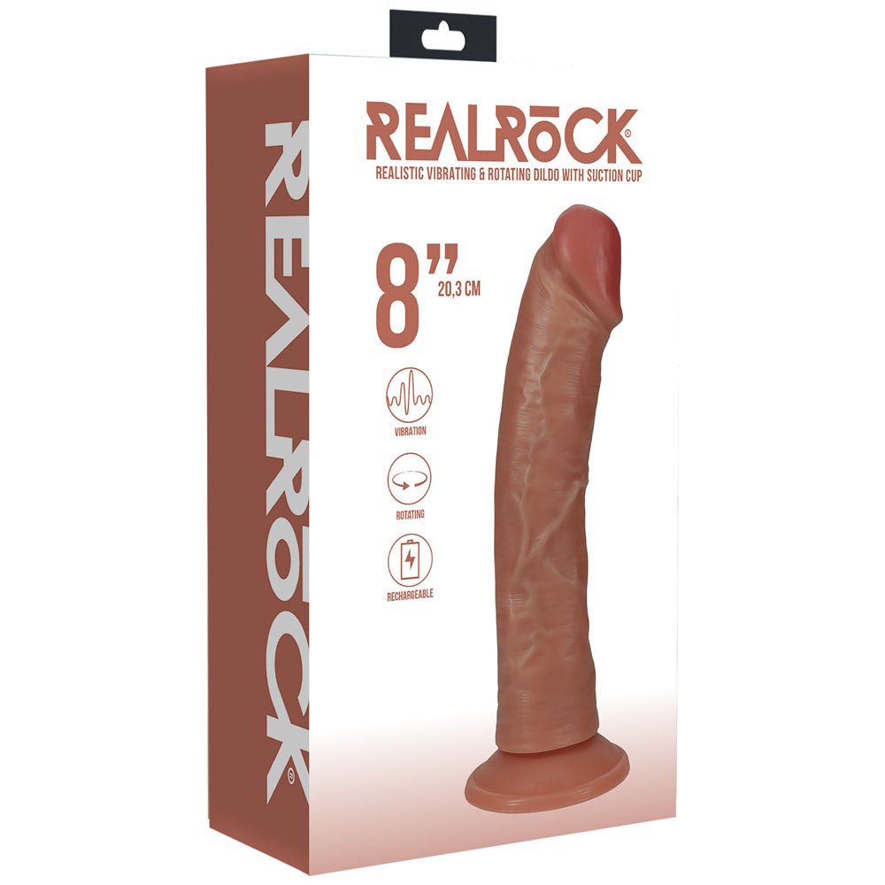 REALROCK 20cm Vibrating + Rotating Cock - Tan - Tan 20.3 cm (8'') USB Rechargeable Vibrating and Rotating Dong – Sex toys NZ by Naughtyhut. Discreet delivery nationwide.