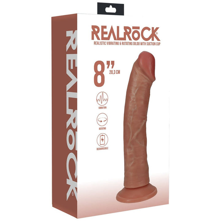 REALROCK 20cm Vibrating + Rotating Cock - Tan - Tan 20.3 cm (8'') USB Rechargeable Vibrating and Rotating Dong – Sex toys NZ by Naughtyhut. Discreet delivery nationwide.