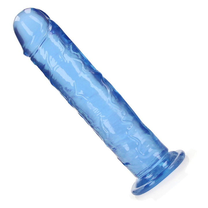 REALROCK 25 cm Straight Dildo in Blue – full length with suction base on white
