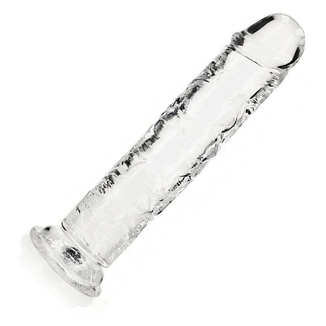 REALROCK 25 cm Straight Dildo in Clear – full length with suction base on white