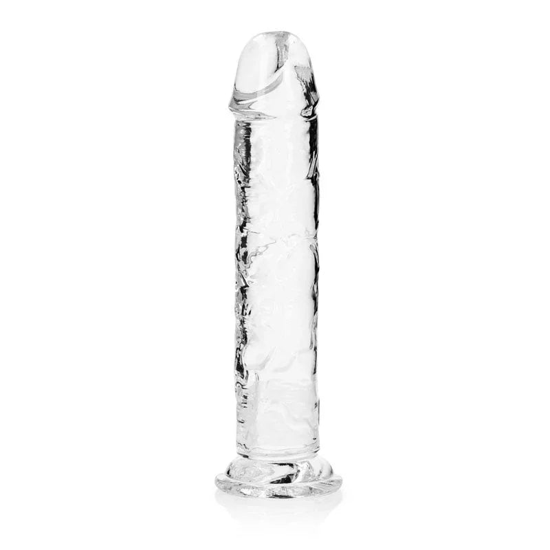REALROCK 31 cm Straight Dildo in Clear, standing upright, seen straight on against white
