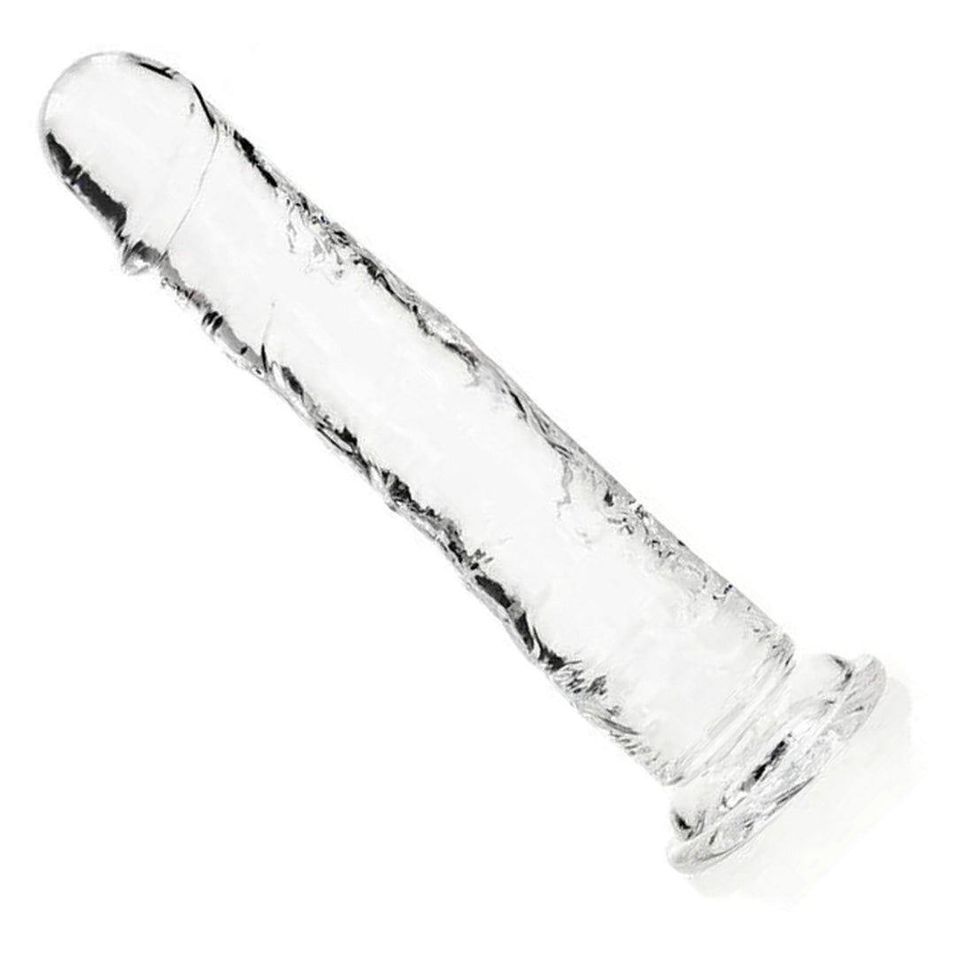 REALROCK 31 cm Straight Dildo in Clear – full length with suction base on white
