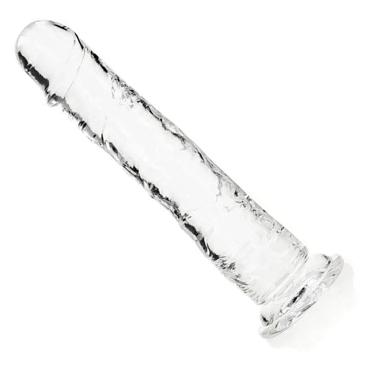 REALROCK 31 cm Straight Dildo in Clear – full length with suction base on white