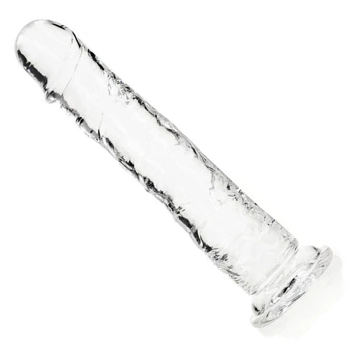 REALROCK 31 cm Straight Dildo in Clear – full length with suction base on white