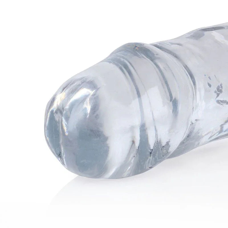REALROCK 34 cm Double Dildo in Clear, close-up of one moulded head and the veined shaft