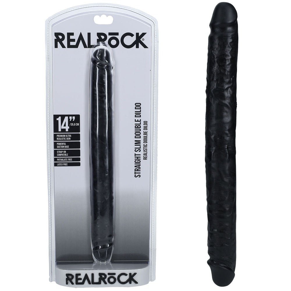 REALROCK 35cm Slim Double Dildo - Black - Black 35 cm (14'') Double Dong – Sex toys NZ by Naughtyhut. Discreet delivery nationwide.
