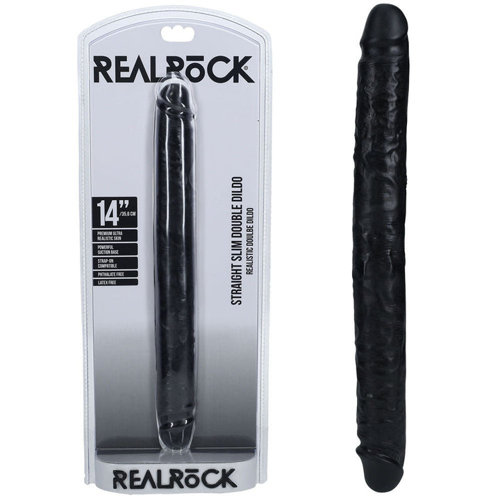 REALROCK 35cm Slim Double Dildo - Black - Black 35 cm (14'') Double Dong – Sex toys NZ by Naughtyhut. Discreet delivery nationwide.