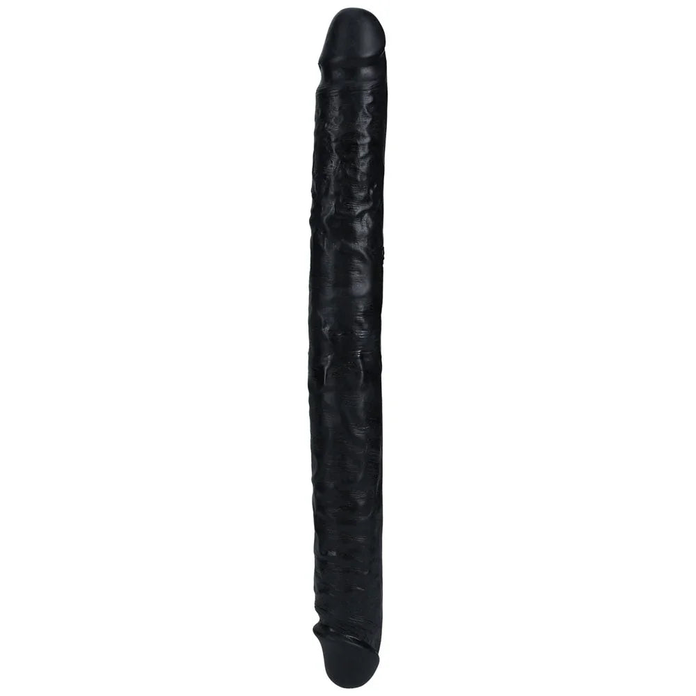 REALROCK 35 cm Slim Double Dildo in Black, the double-ended shaft standing alone on white