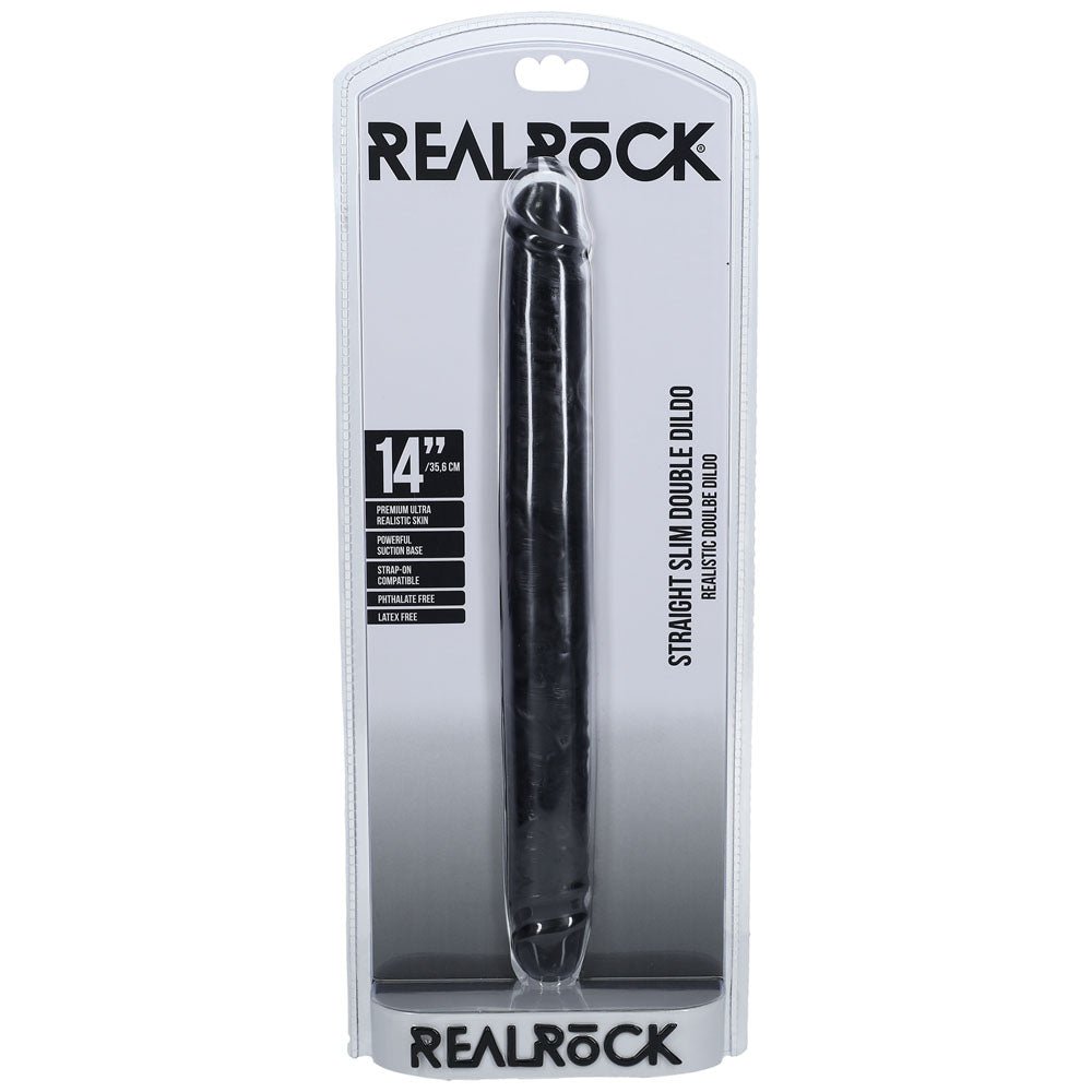 REALROCK 35cm Slim Double Dildo - Black - Black 35 cm (14'') Double Dong – Sex toys NZ by Naughtyhut. Discreet delivery nationwide.