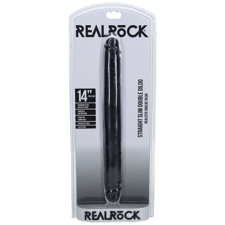 REALROCK 35cm Slim Double Dildo - Black - Black 35 cm (14'') Double Dong – Sex toys NZ by Naughtyhut. Discreet delivery nationwide.