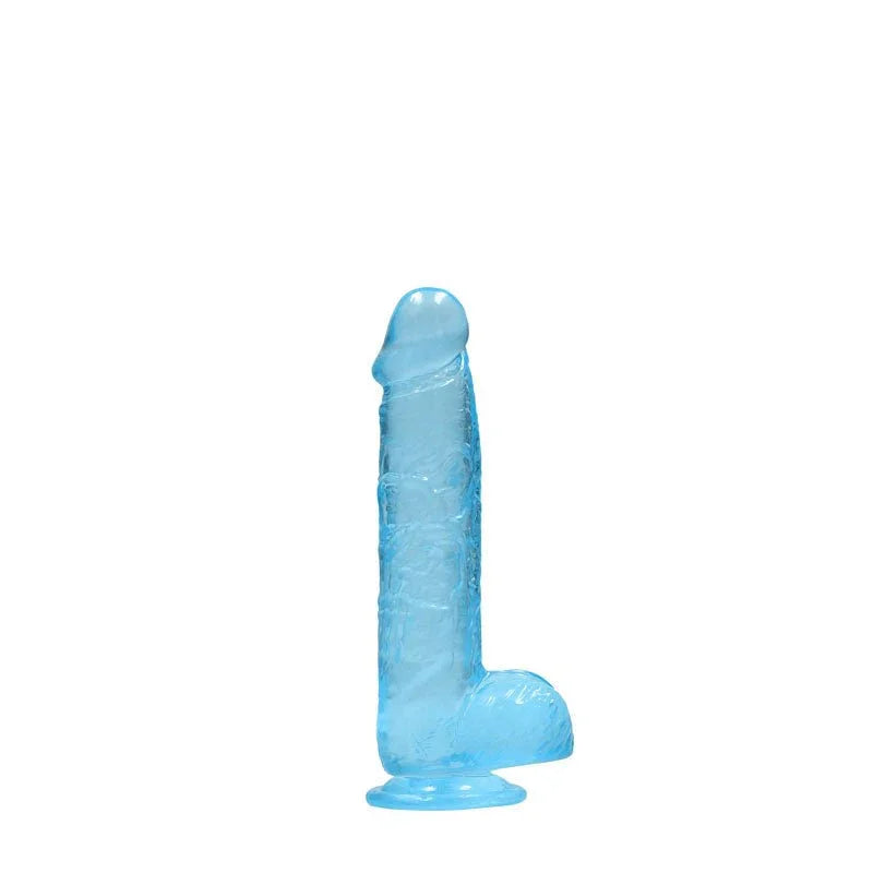 REALROCK 15.2 cm Realistic Dildo with Balls in Blue, three-quarter view showing the shaft and balls