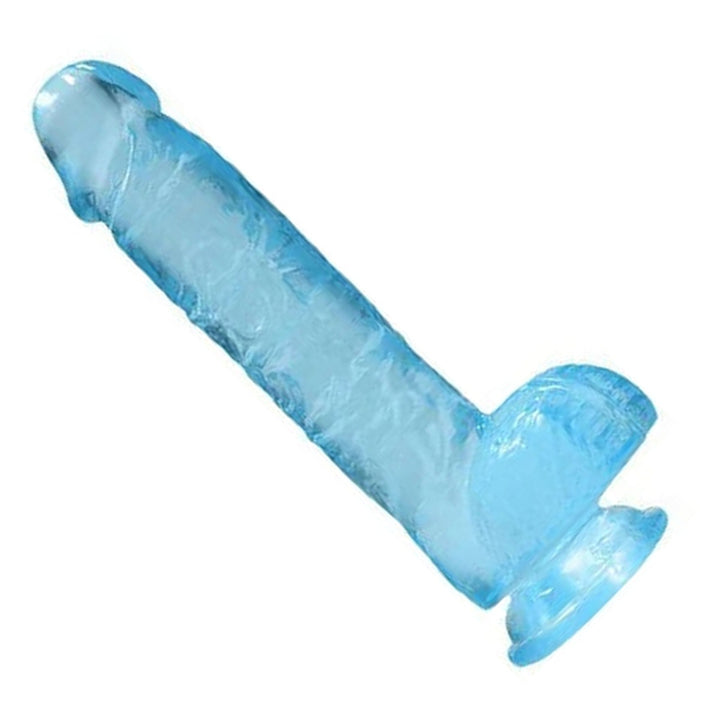 REALROCK 15.2 cm Realistic Dildo with Balls in Blue – full length with balls and suction base on white