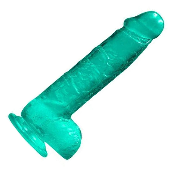 REALROCK 15.2 cm Realistic Dildo with Balls in Turquoise – full length with balls and suction base on white