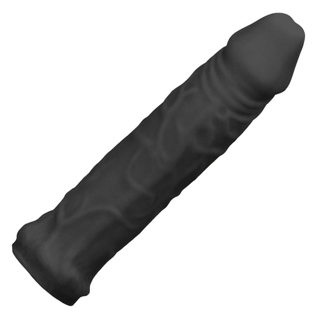 REALROCK 15.2 cm Realistic Penis Sleeve in Black – open-ended penis sleeve on white