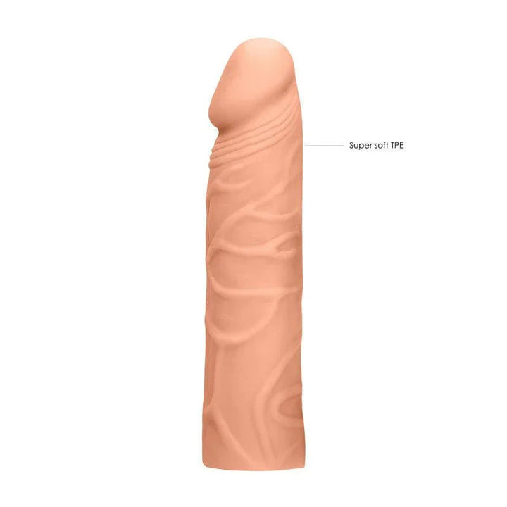 REALROCK 17.8 cm Penis Extender Sleeve in Flesh, side view with a Super soft TPE callout