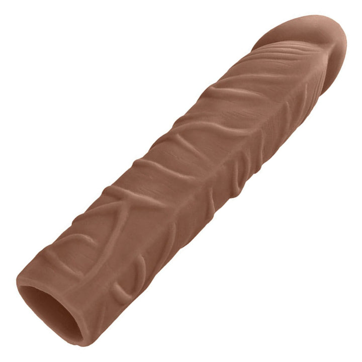 REALROCK 17.8 cm Penis Extender Sleeve in Tan – open-ended extender sleeve on white