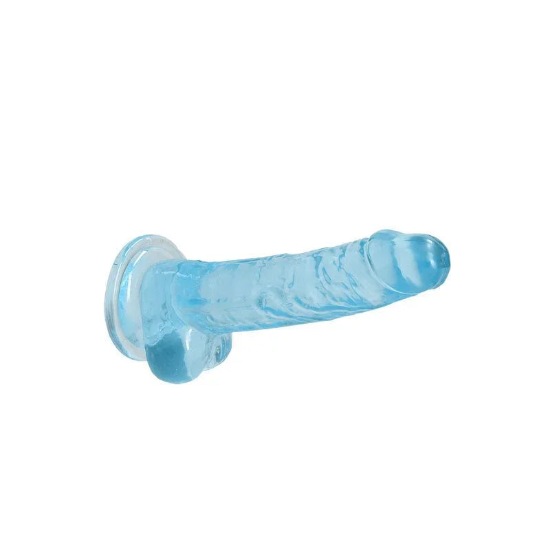 REALROCK 17.8 cm Realistic Dildo with Balls in Blue, lying on its side showing the full length