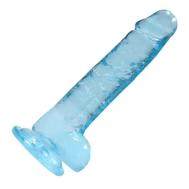 REALROCK 17.8 cm Realistic Dildo with Balls in Blue – full length with balls and suction base on white