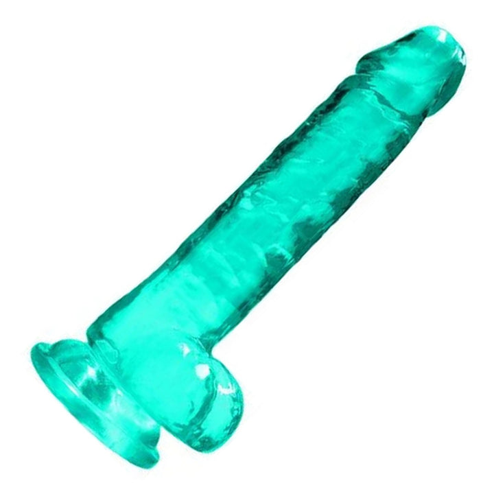 REALROCK 17.8 cm Realistic Dildo with Balls in Turquoise – full length with balls and suction base on white