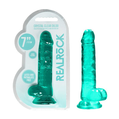 Buy REALROCK 7'' Realistic Dildo With Balls - Turquoise 17.8 cm Dong – Naughtyhut NZ sex toys online. Discreet delivery & top brands.