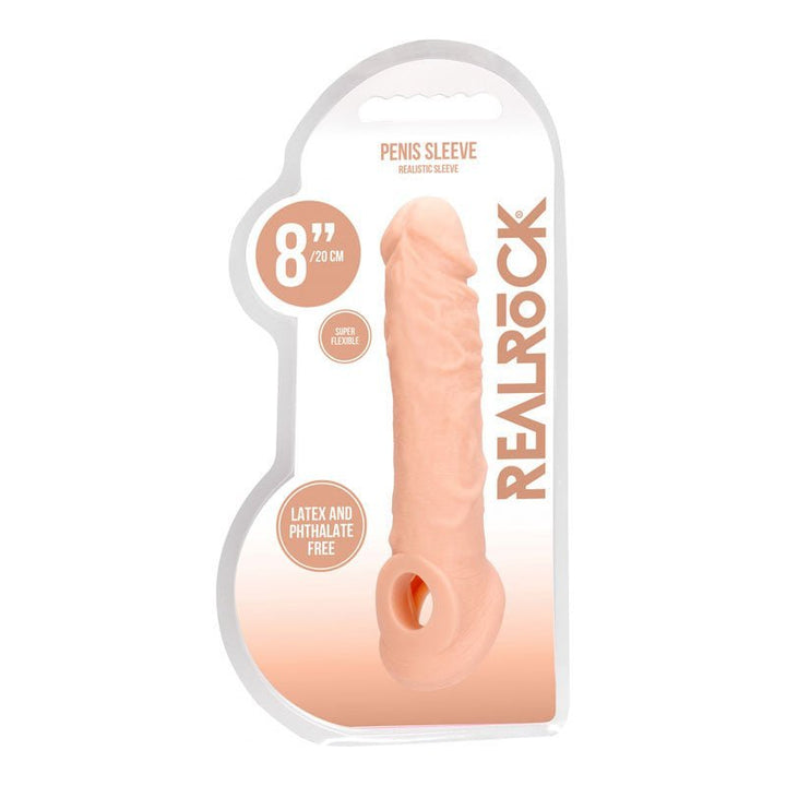 REALROCK 8'' Realistic Penis Extender with Rings - Flesh 20.3 cm Penis Extension Sleeve – Sex toys NZ by Naughtyhut. Discreet delivery nationwide.
