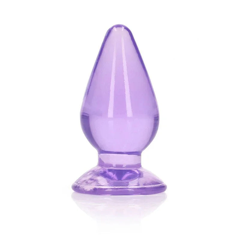 REALROCK 9 cm Anal Plug in Purple, translucent tapered plug upright on its flared base