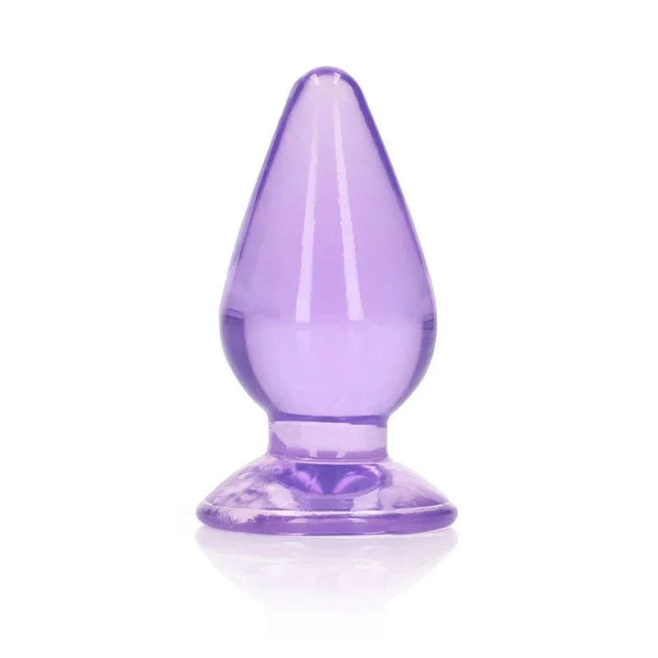 REALROCK 9 cm Anal Plug in Purple, translucent tapered plug upright on its flared base