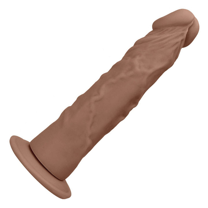REALROCK 22.9 cm Realistic Dildo in Tan – full length with suction base on white