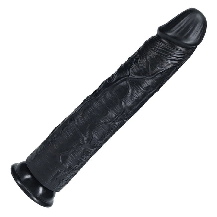 REALROCK 33 cm Extra Long Dildo in Black – full length with suction base on white
