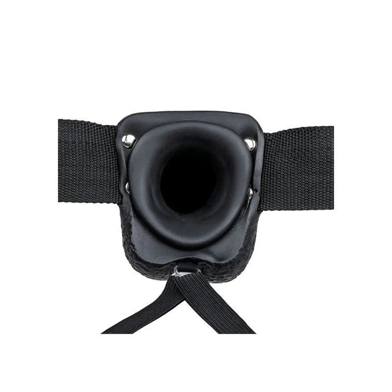 REALROCK 23 cm Hollow Strap-On with Balls in Black, close-up looking into the hollow cavity